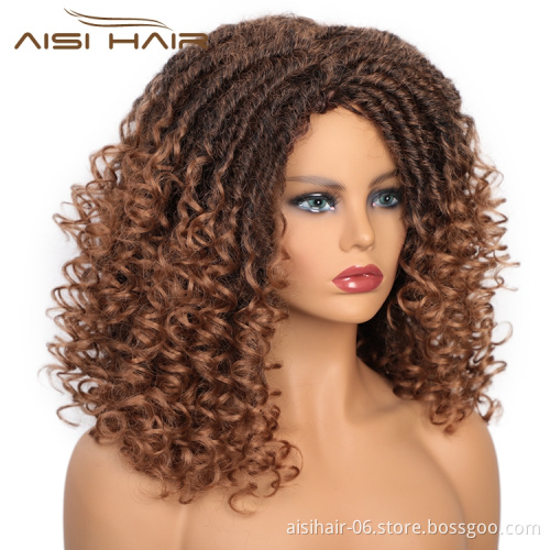 Curly color brown high quality heat resistant wigs wholesale vendors black women synthetic fiber hair wig none lace front
